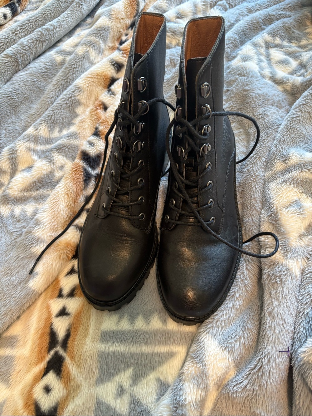Madewell Black Lace-Up Leather Ankle Boots